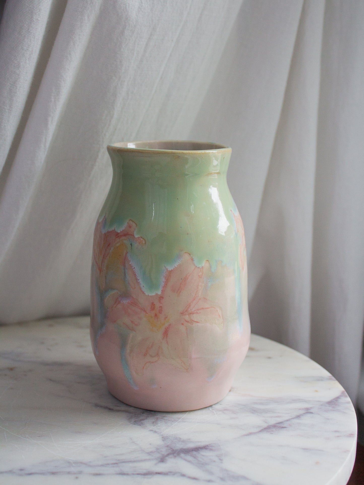 SMALL Turquiose and Pink Lily Vase No 17