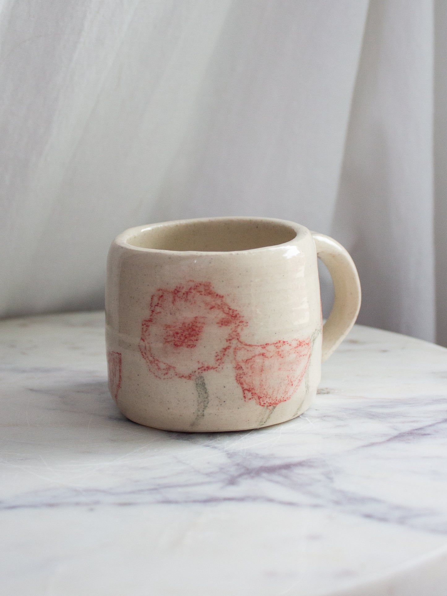 SMALL Espresso Hand Drawn Poppy Mug No. 12