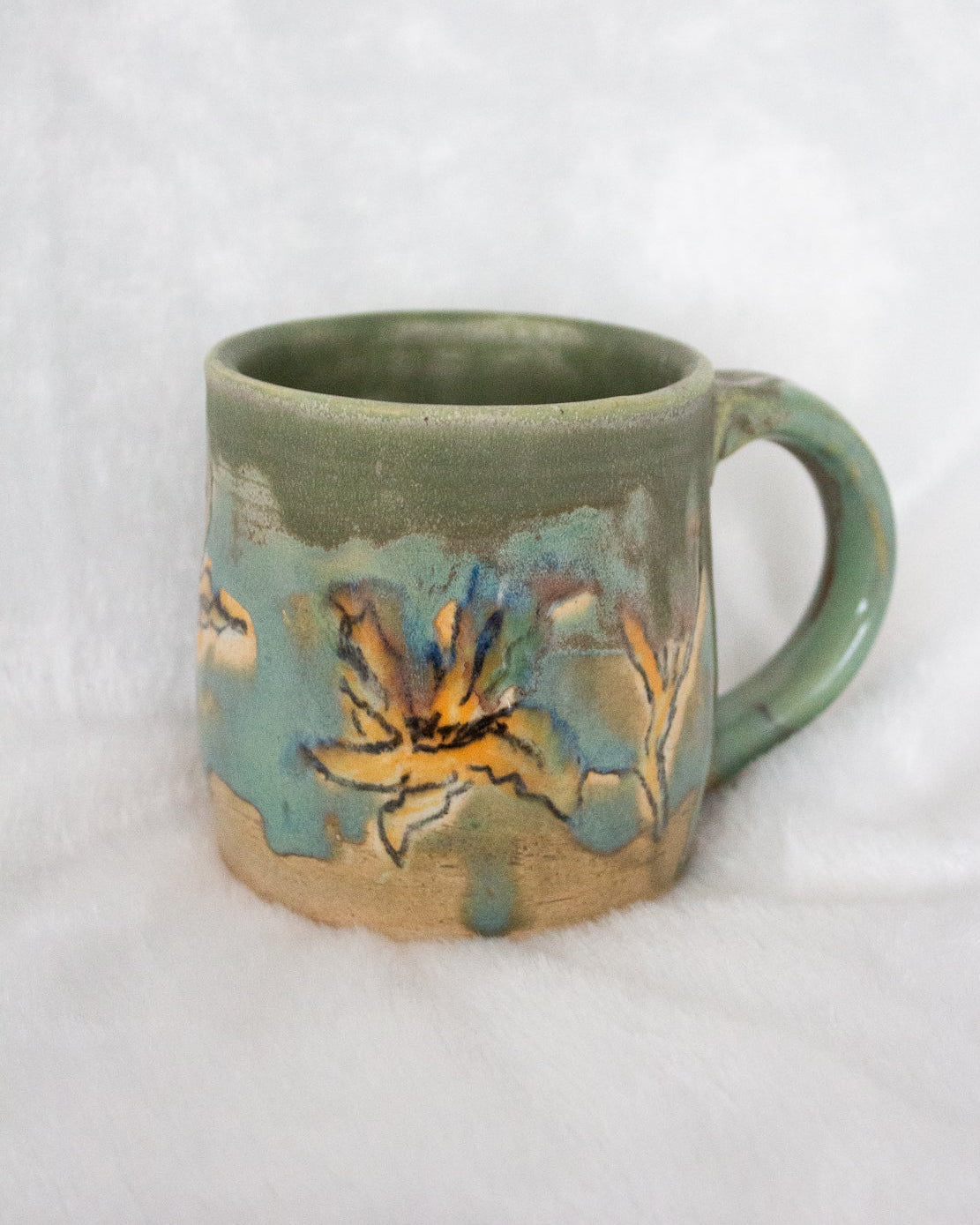 Hand Drawn Daylily Turquiose Mug