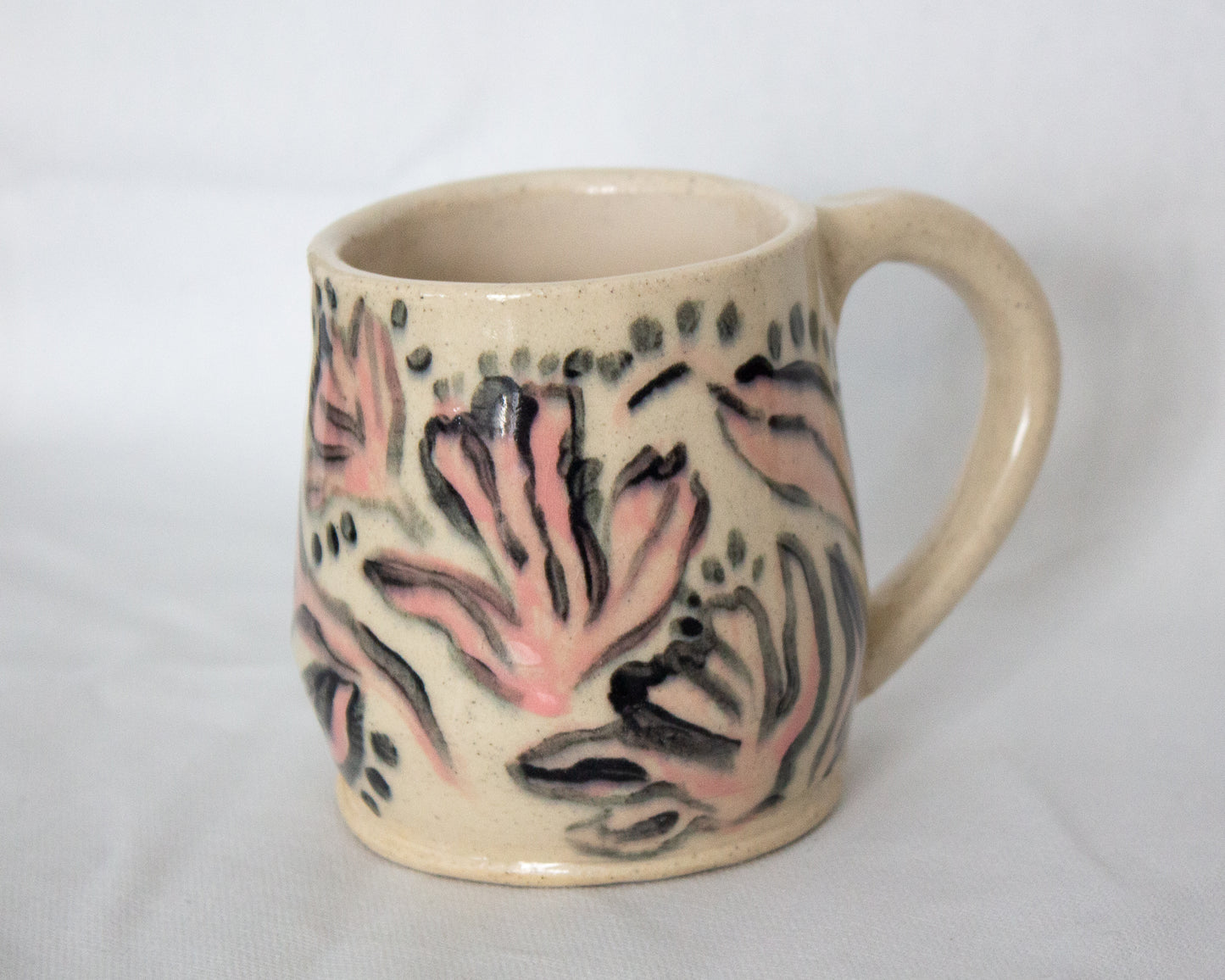 Small Hand Painted Pink and Black Floral Mug