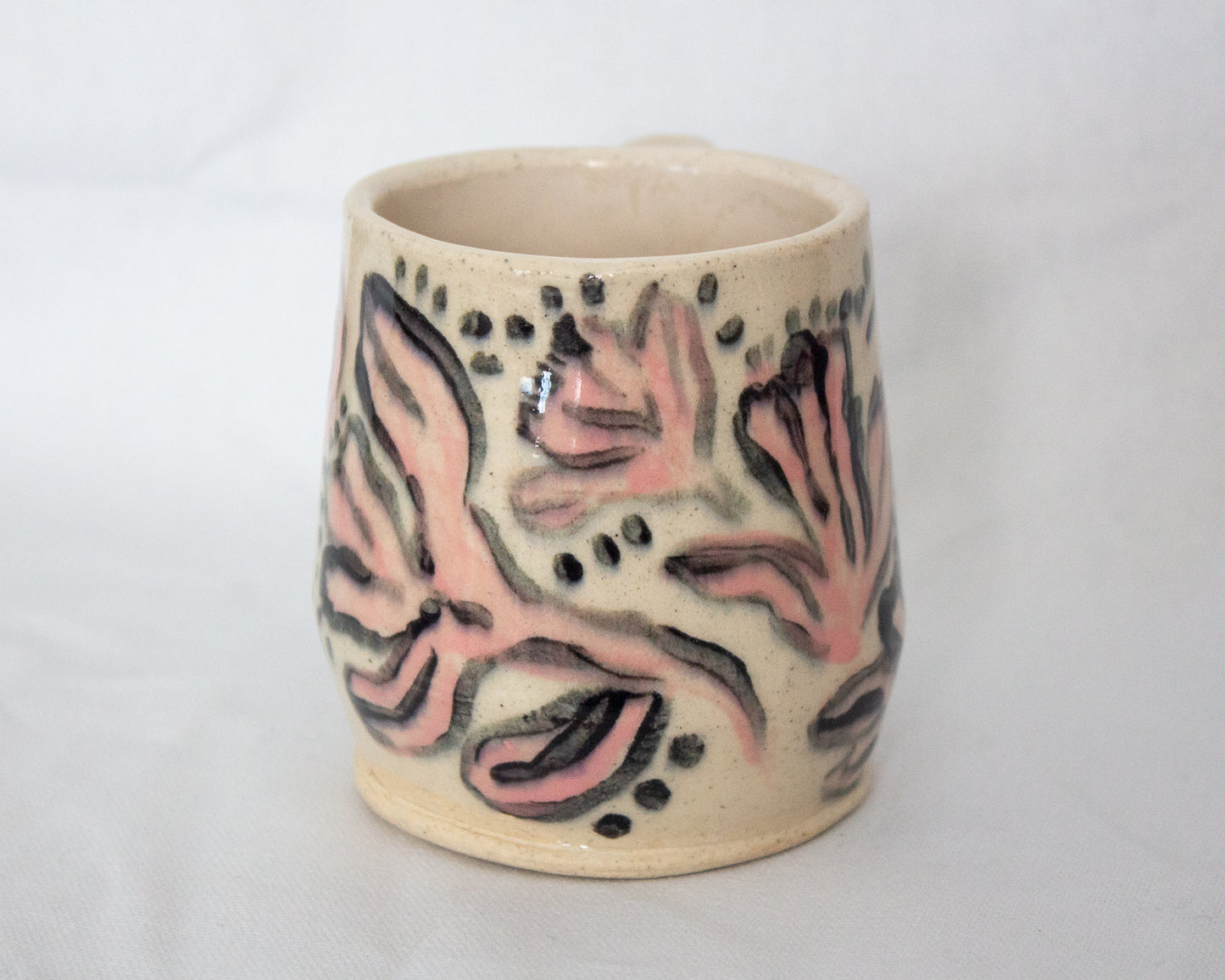 Small Hand Painted Pink and Black Floral Mug