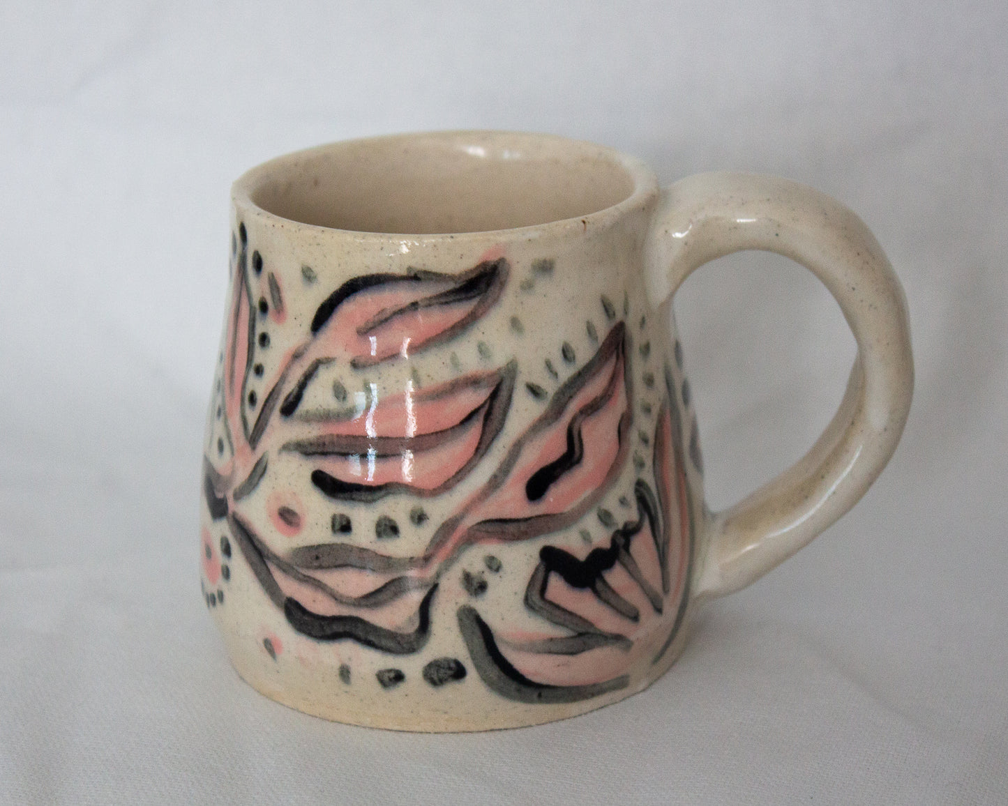Hand Painted Pink and Black Floral Mug No. 2