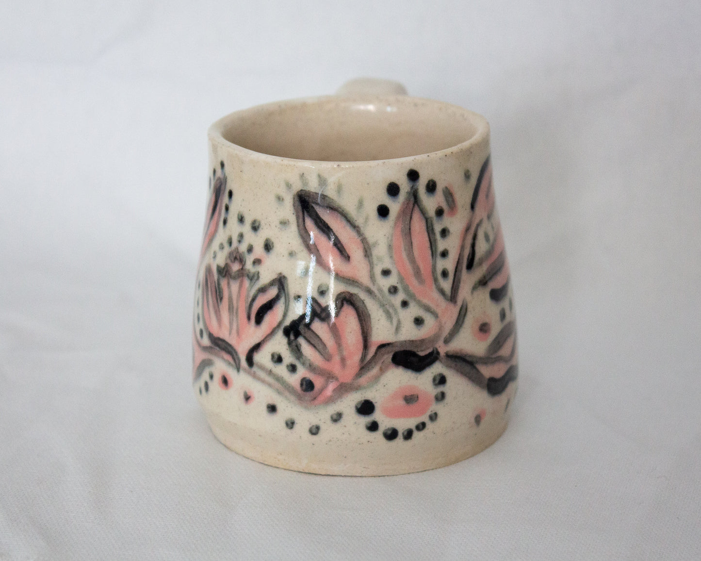 Hand Painted Pink and Black Floral Mug No. 2