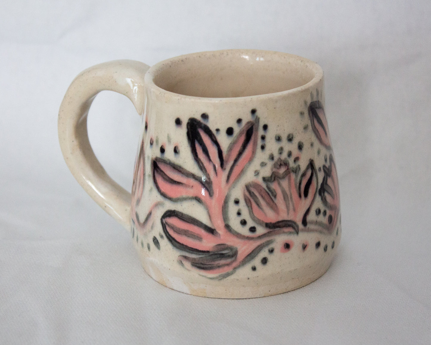 Hand Painted Pink and Black Floral Mug No. 2