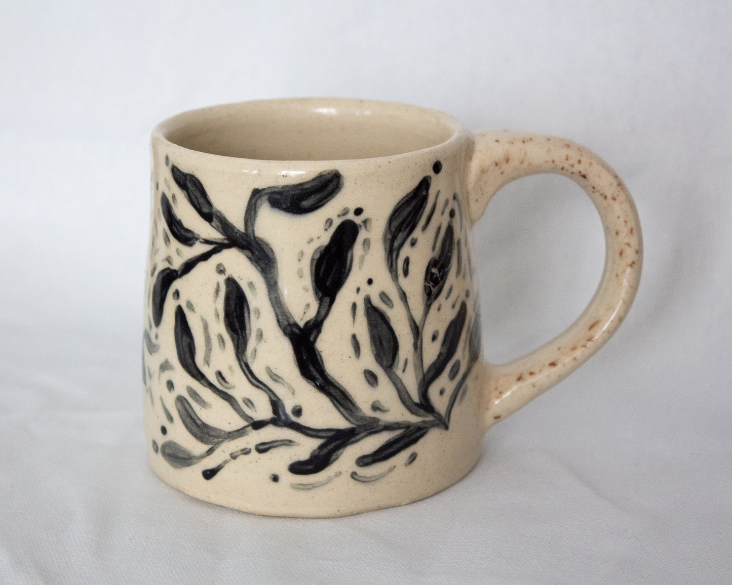 Hand Painted Black and White Floral Mug
