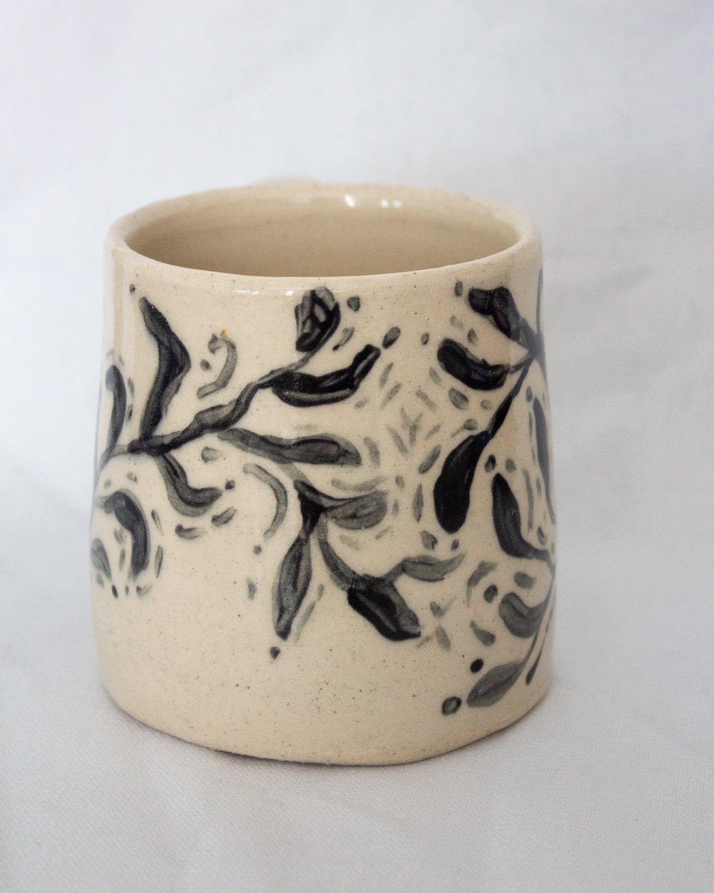 Hand Painted Black and White Floral Mug