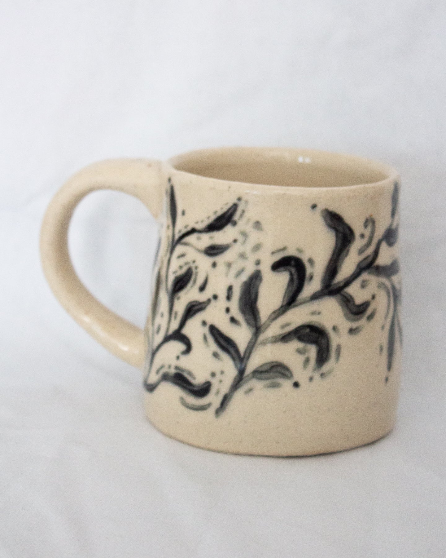 Hand Painted Black and White Floral Mug
