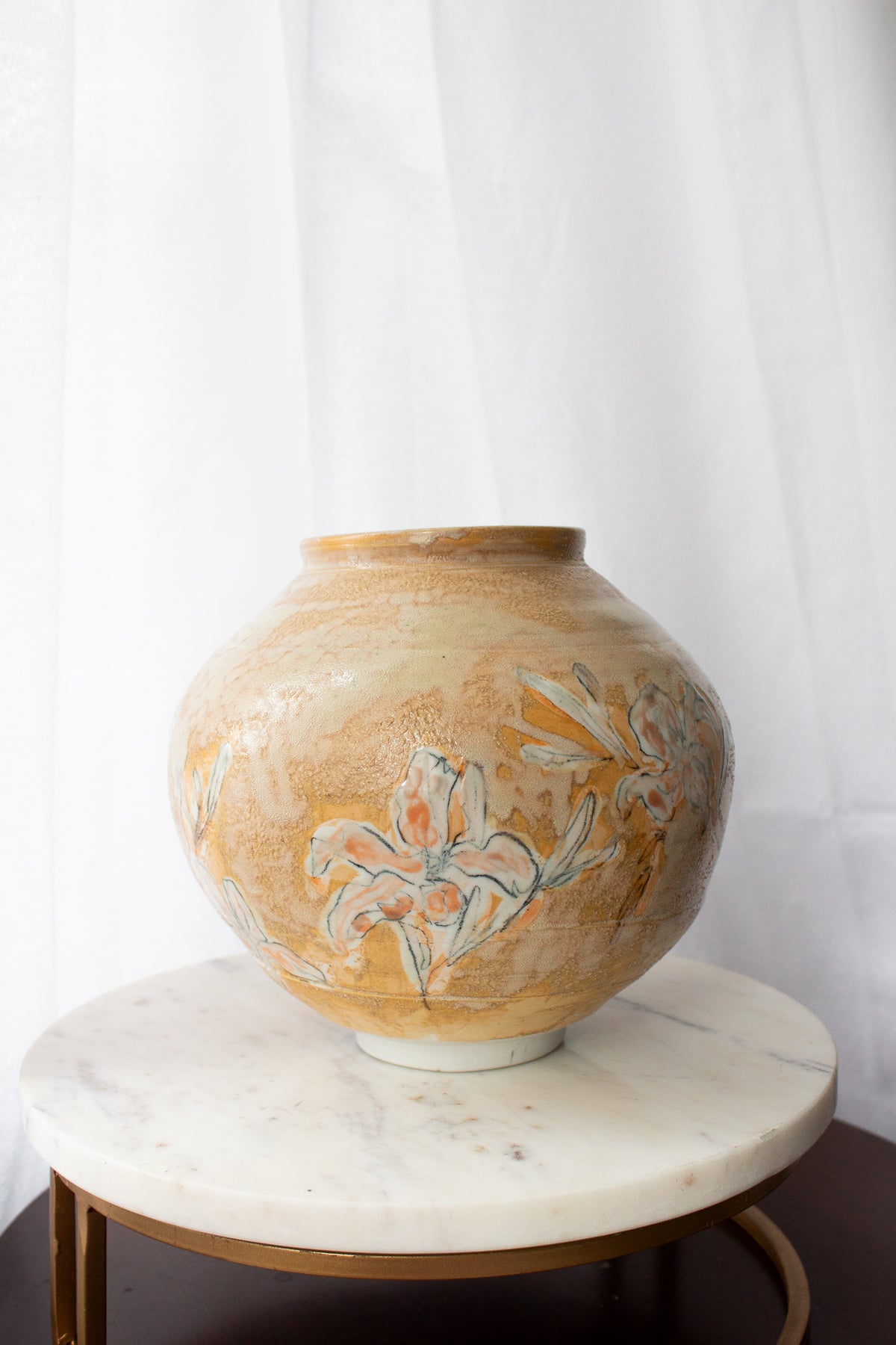 Orange Daylily Moon Jar | Collaboration with Liz Dassel Ceramics