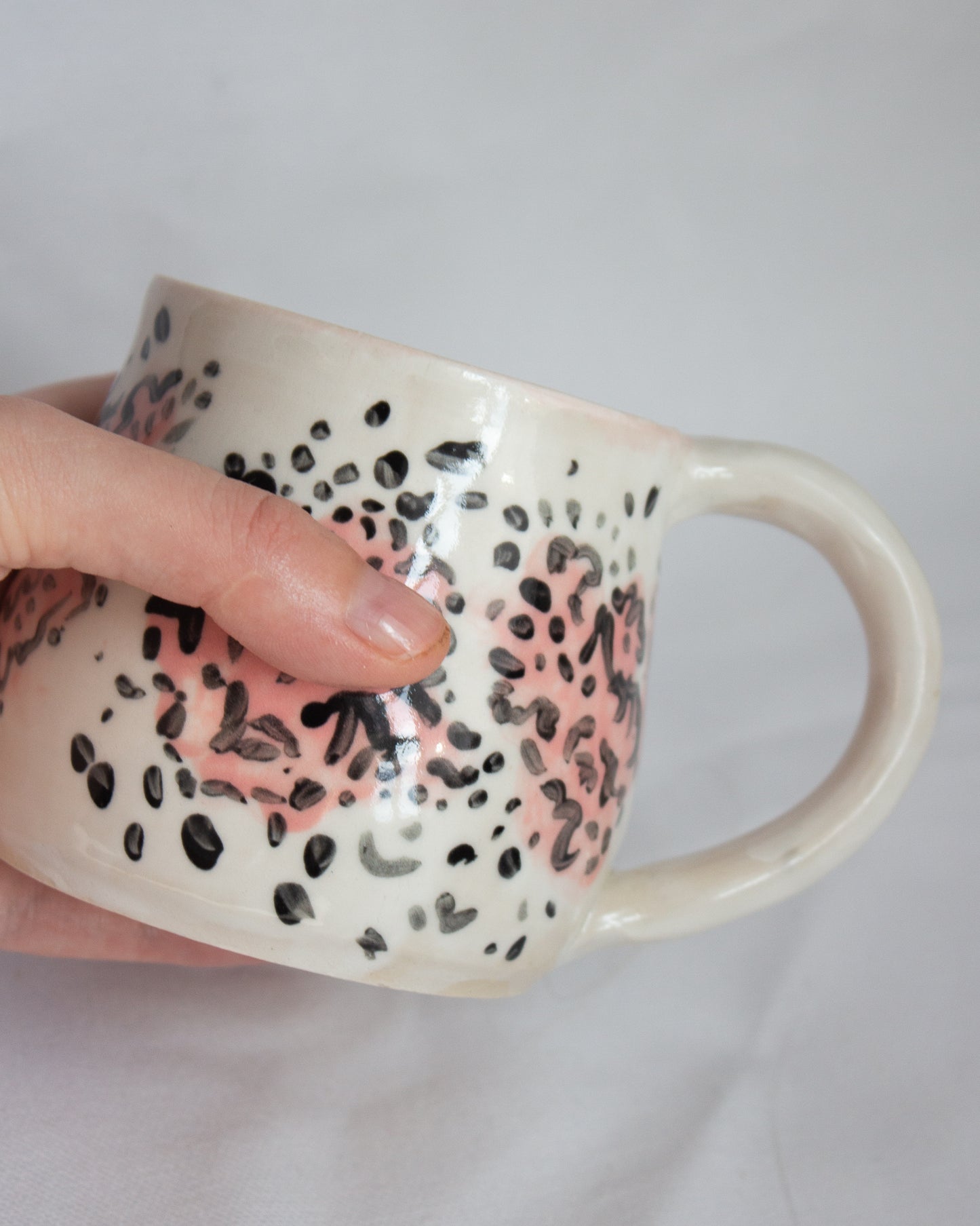 FLAWED GEMS Pink Floral Black Hand Painted Mug
