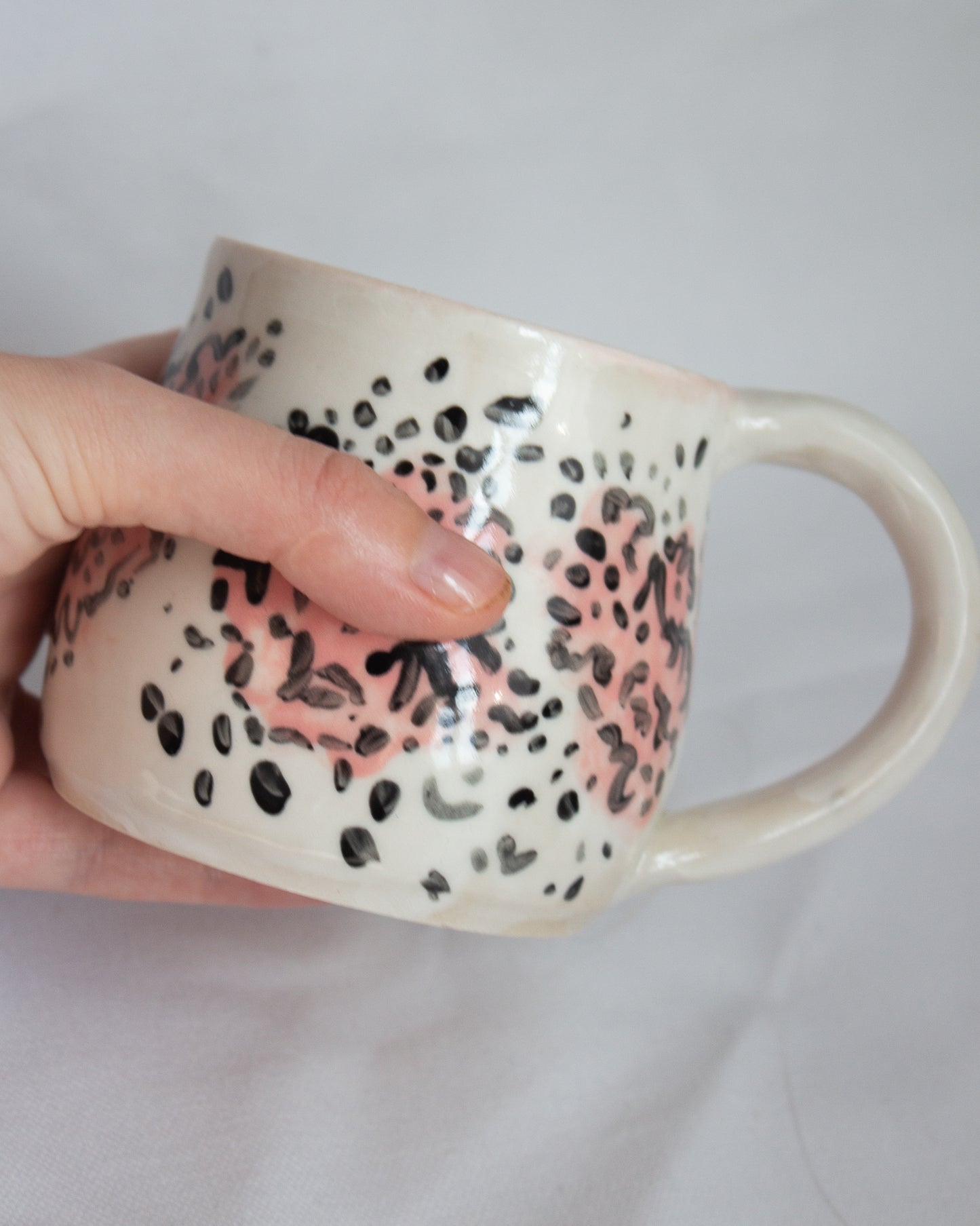 FLAWED GEMS Pink Floral Black Hand Painted Mug