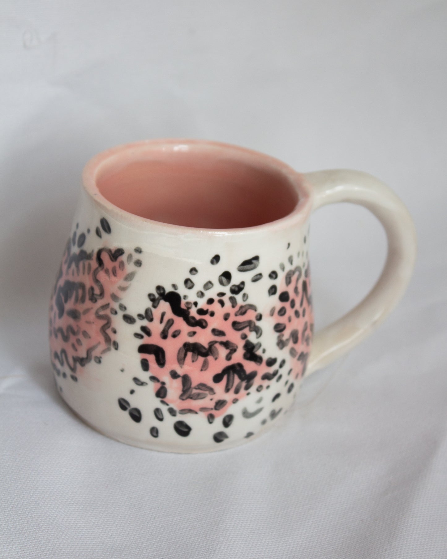 FLAWED GEMS Pink Floral Black Hand Painted Mug