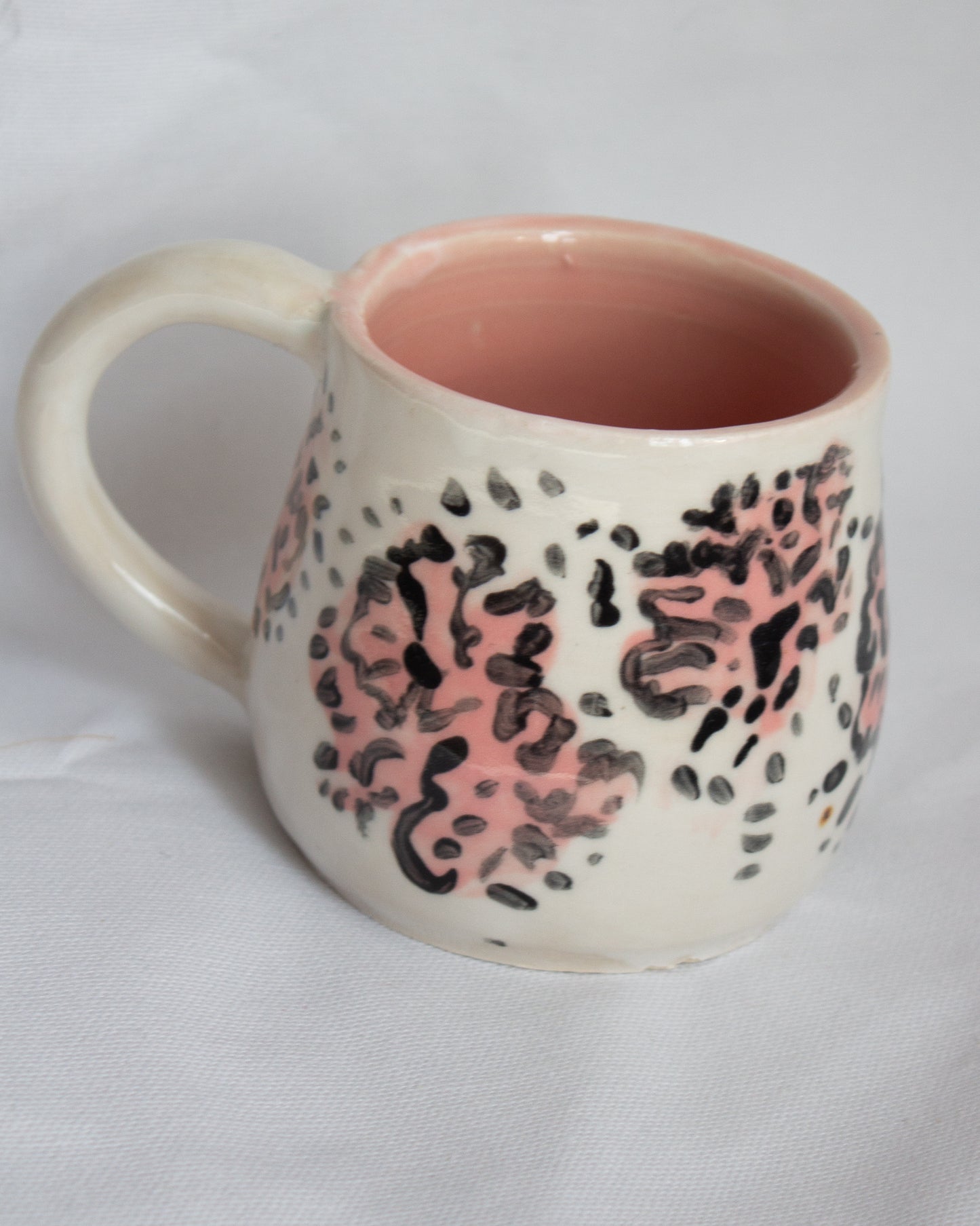 FLAWED GEMS Pink Floral Black Hand Painted Mug