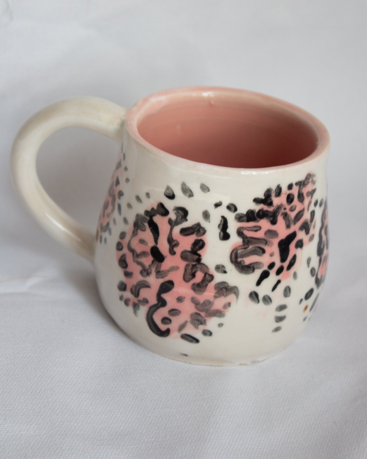 FLAWED GEMS Pink Floral Black Hand Painted Mug