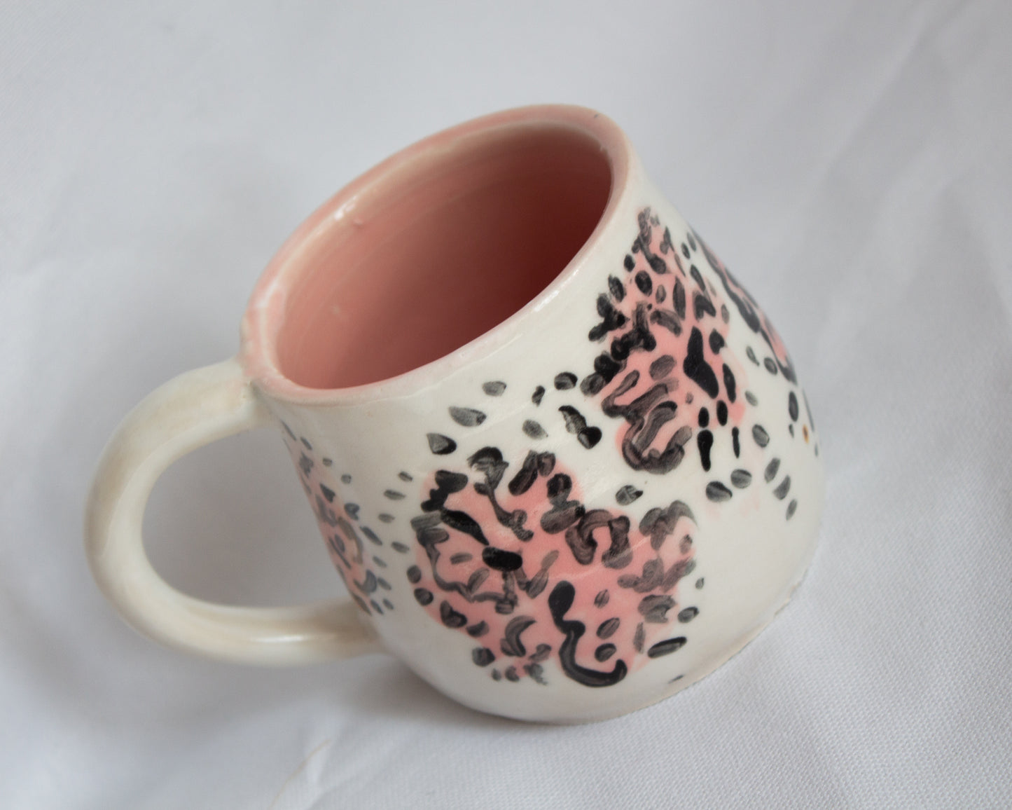 FLAWED GEMS Pink Floral Black Hand Painted Mug