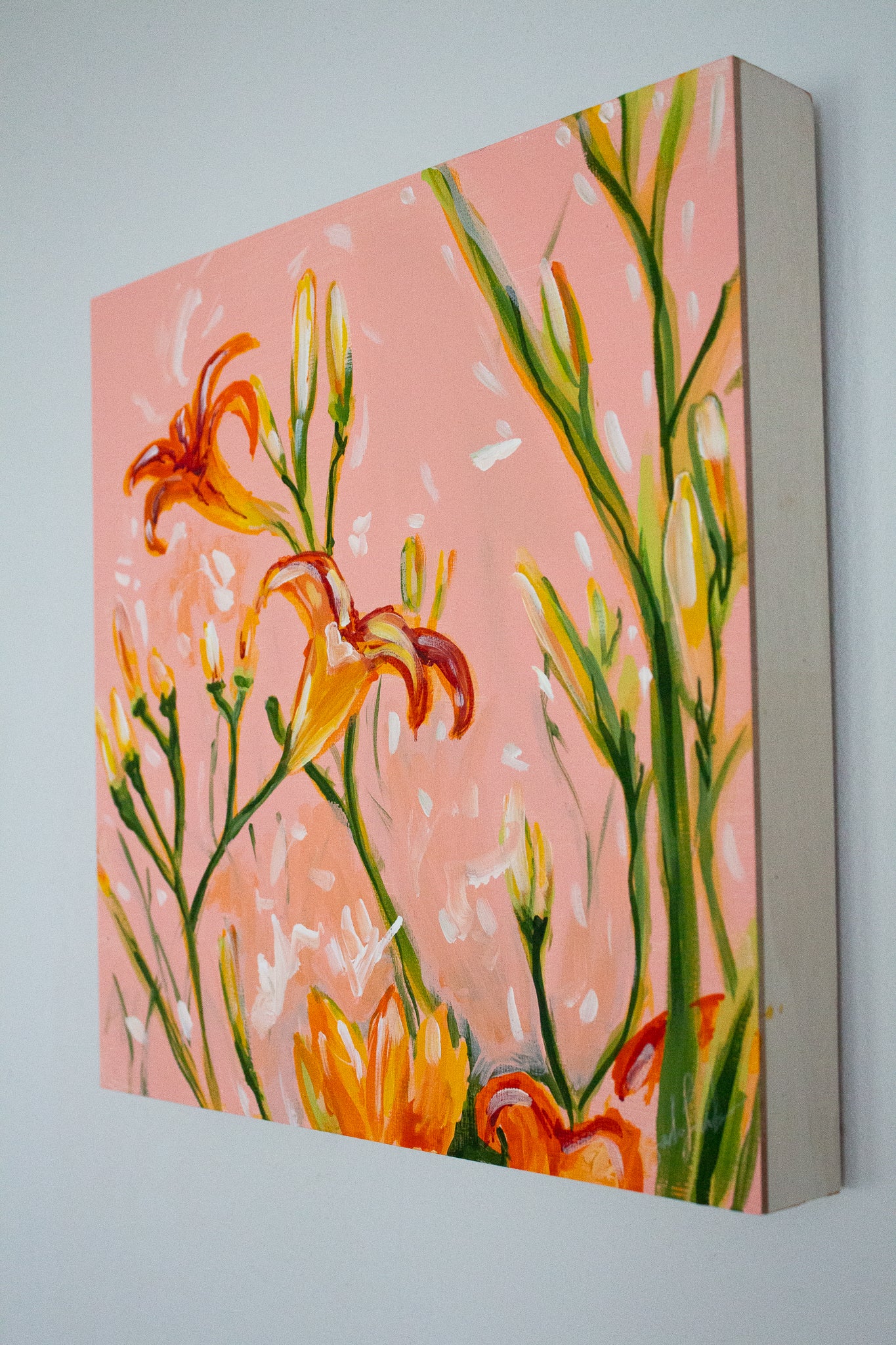 Pink Summer Daylillies No. 2 on Wood Panel