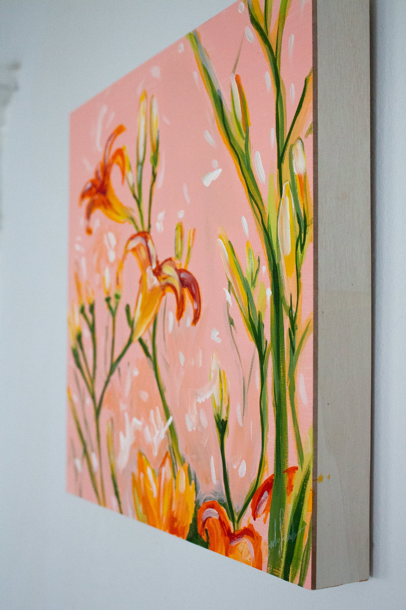 Pink Summer Daylillies No. 2 on Wood Panel
