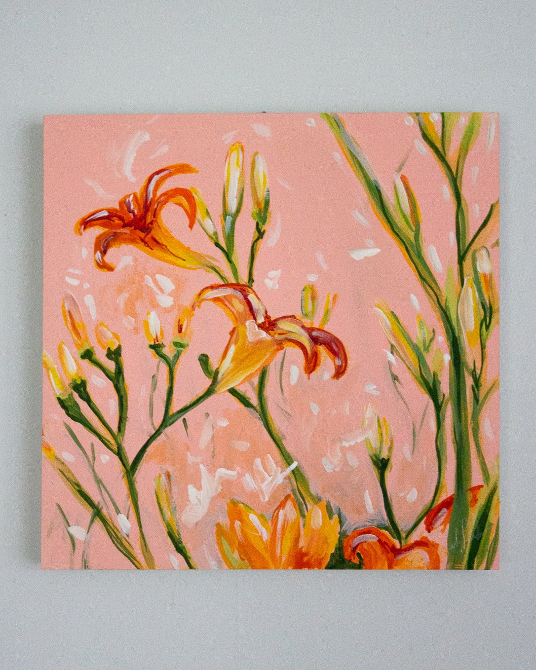 Pink Summer Daylillies No. 2 on Wood Panel
