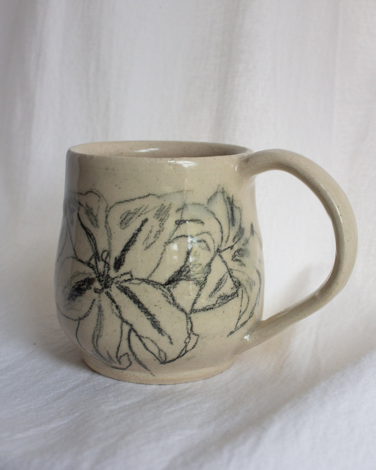Hand Drawn Black and White Lily Mug No. 18