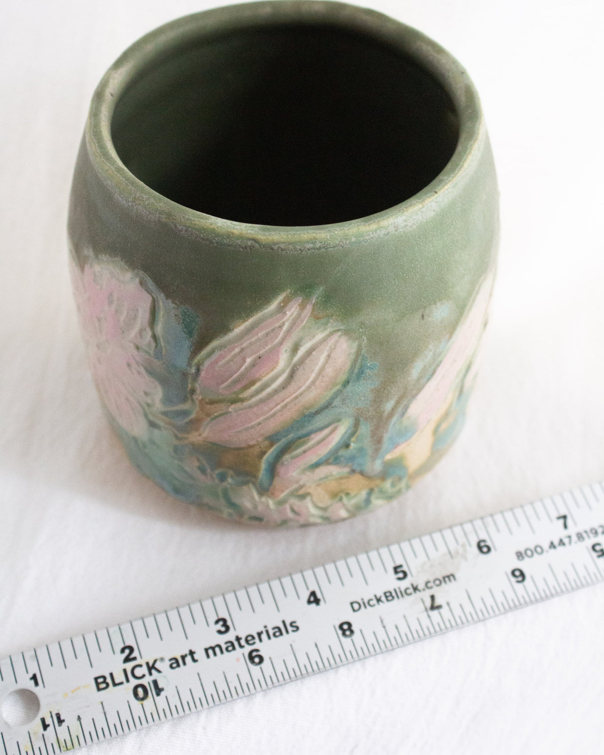 Small Pink and Green Carved Lily Vase No. 61