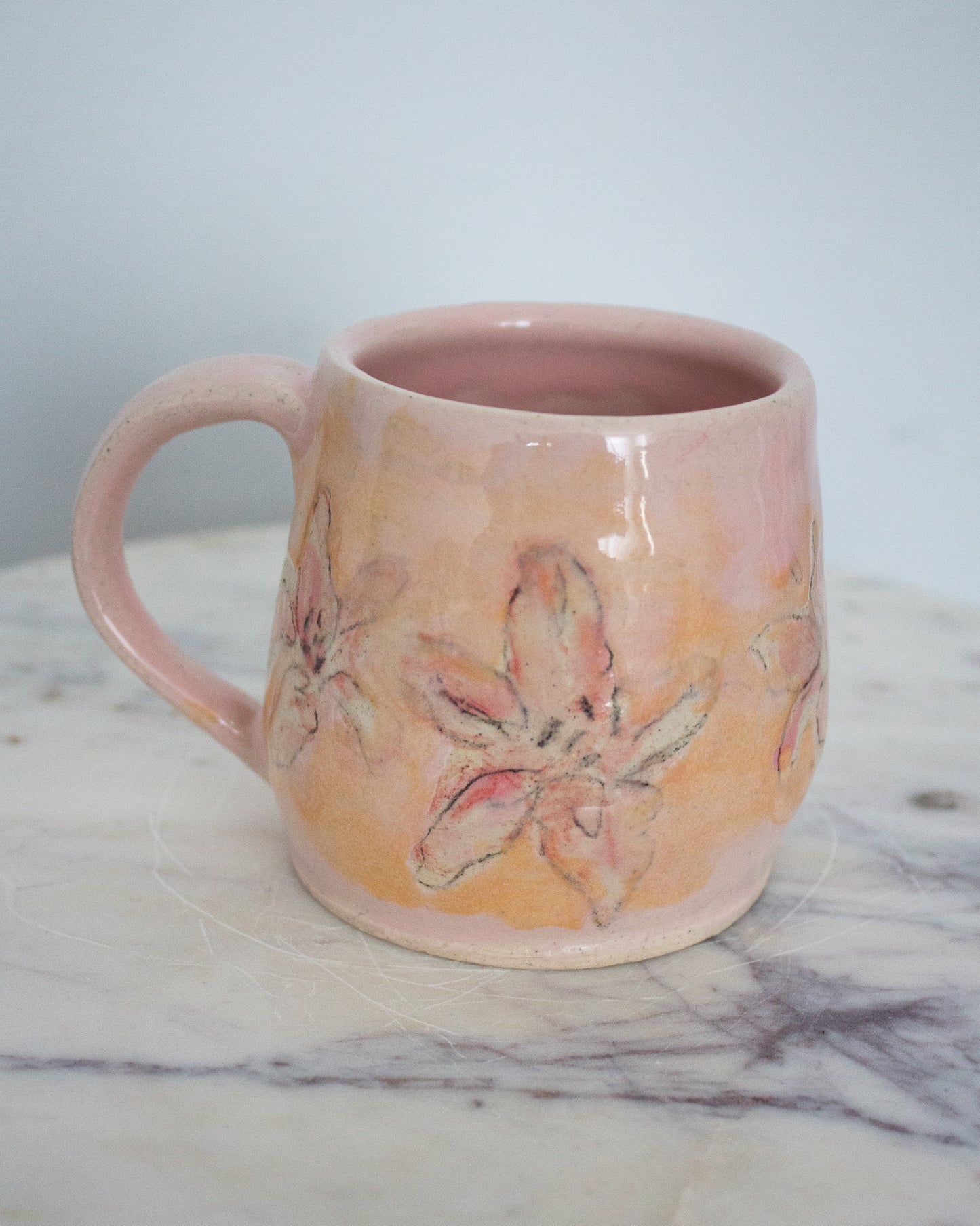 Baby Pink and Orange Handpainted Mug No. 9