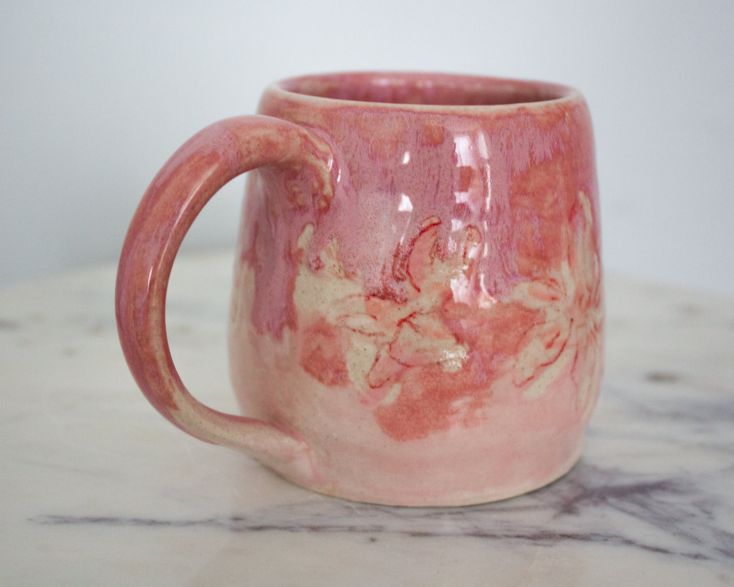 Hand Painted Pink and Red Lily Mug No. 11