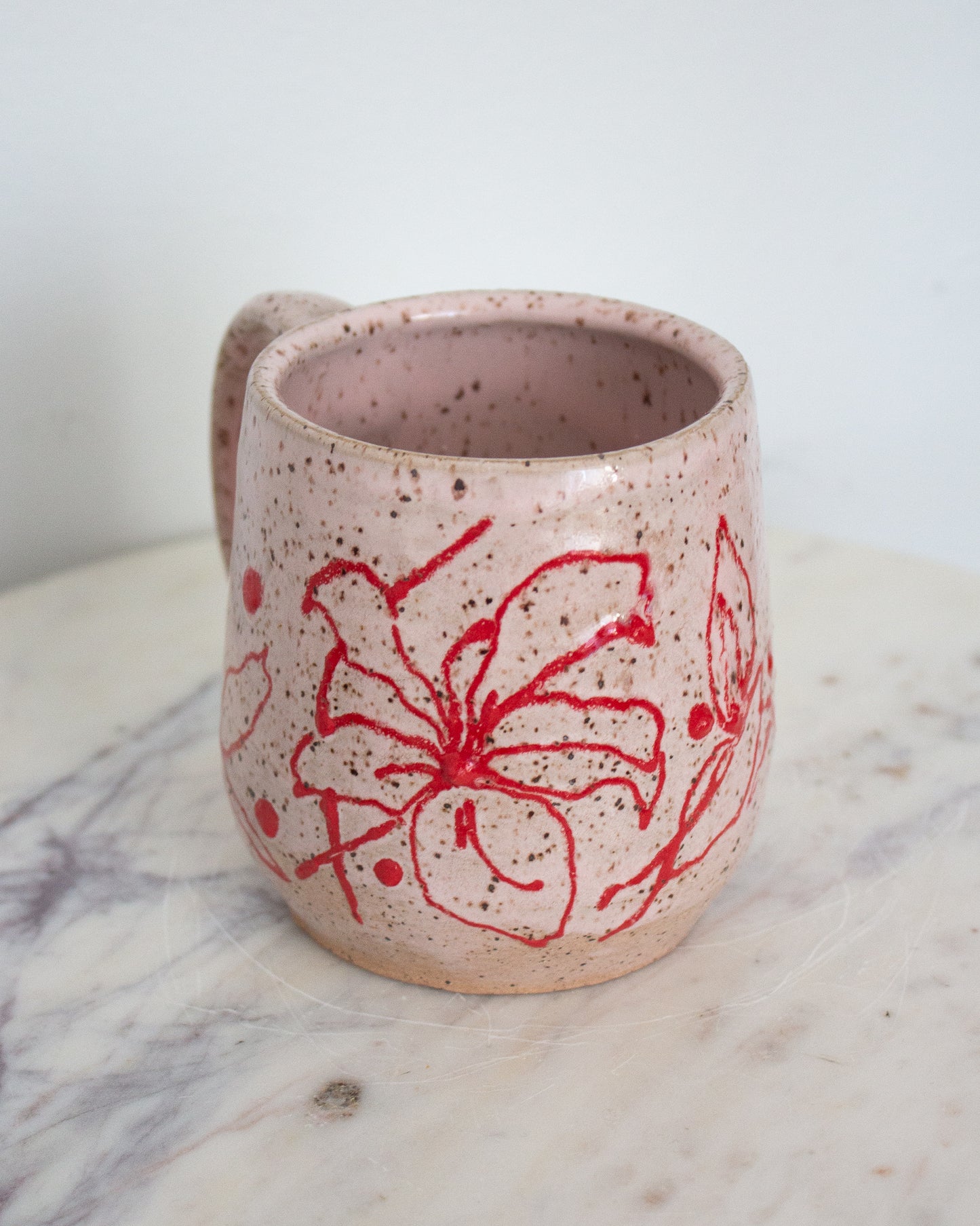 Hand Drawn Pink and Red Floral Mug No. 22