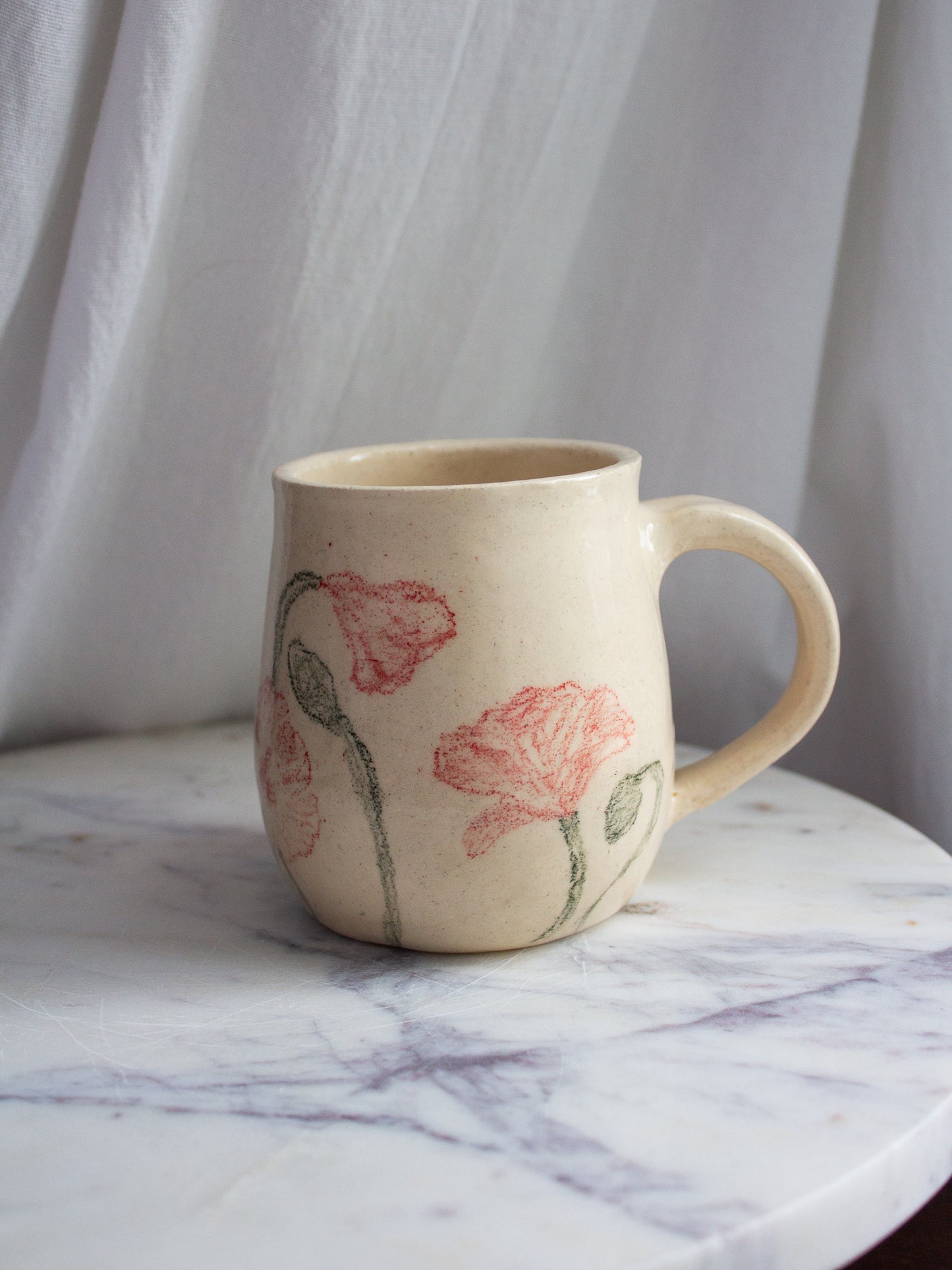 Hand Drawn Red Poppy Mug No. 15
