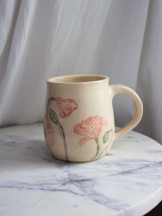 Hand Drawn Red Poppy Mug No. 15