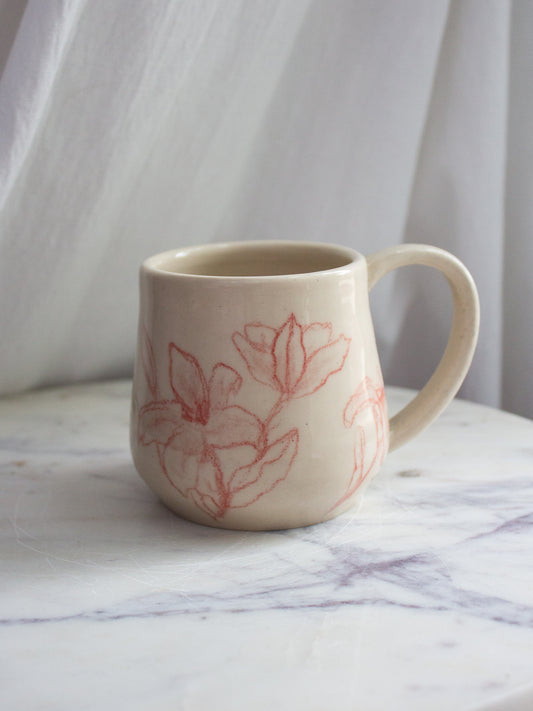 Small Hand Drawn Red Lily Mug No. 10