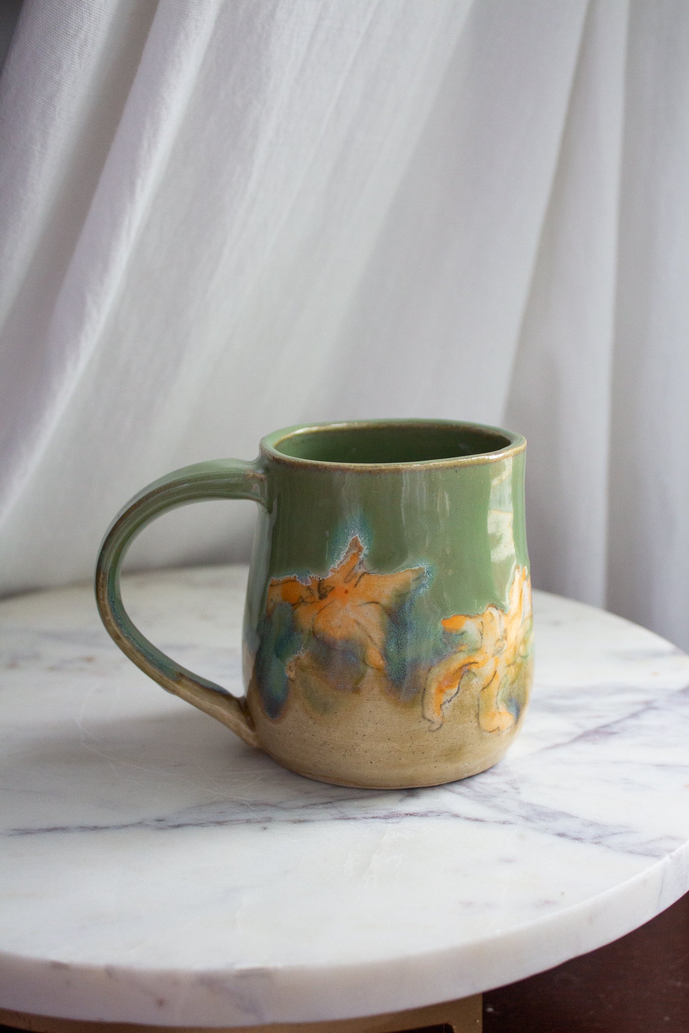 Hand Painted Turquiose Daylily Mug No. 9