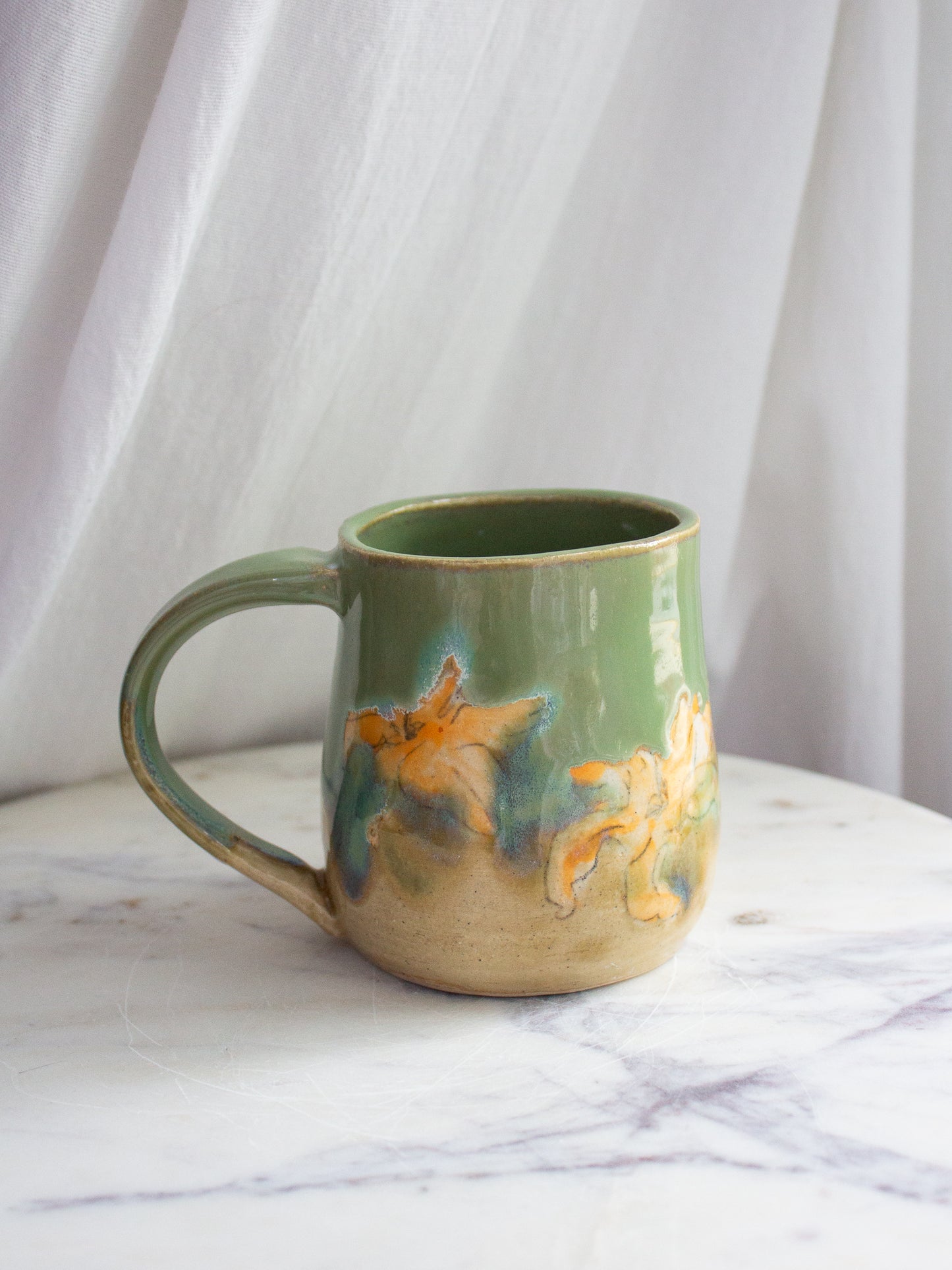 Hand Painted Turquiose Daylily Mug No. 9