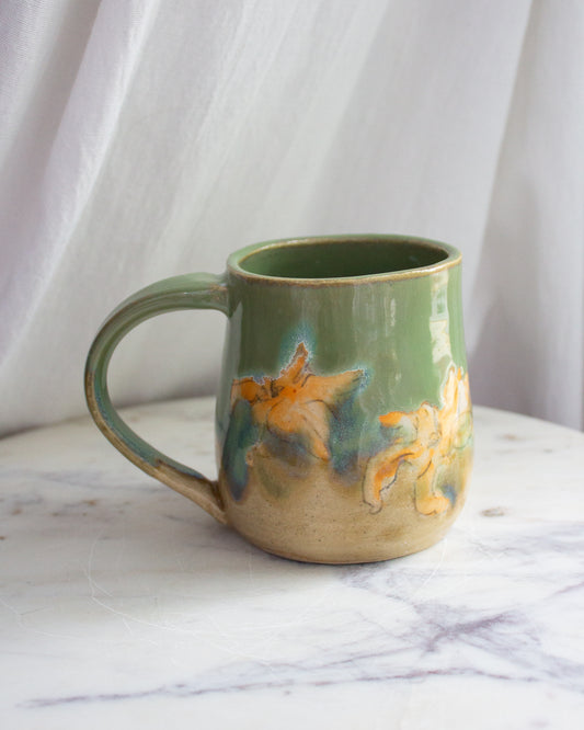 Hand Painted Turquiose Daylily Mug No. 9