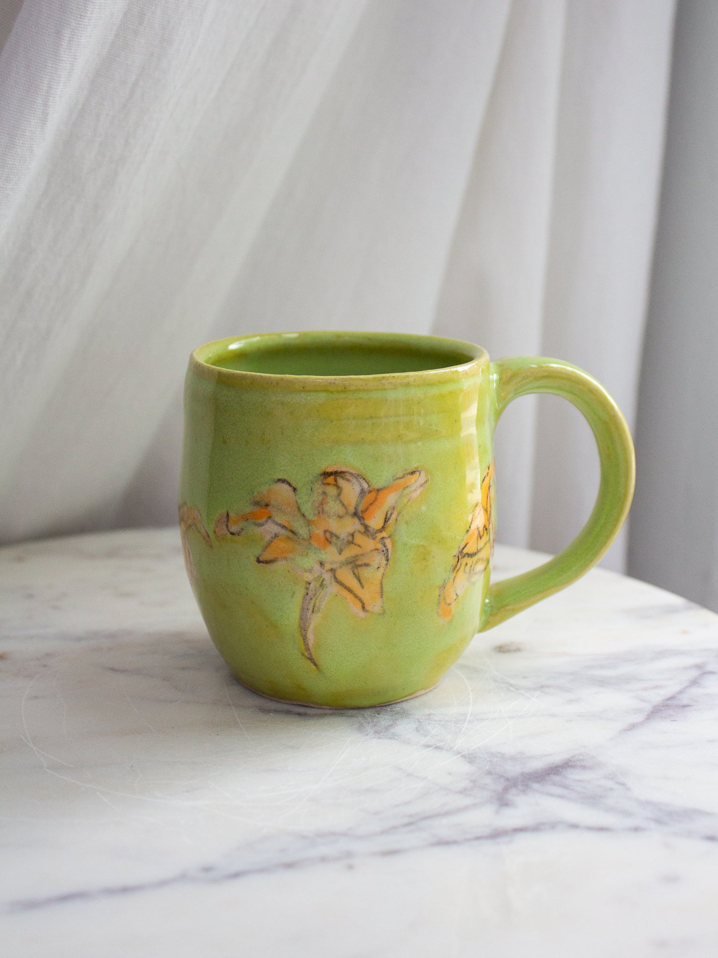 Hand Painted Bright Green Daylily Mug No. 3