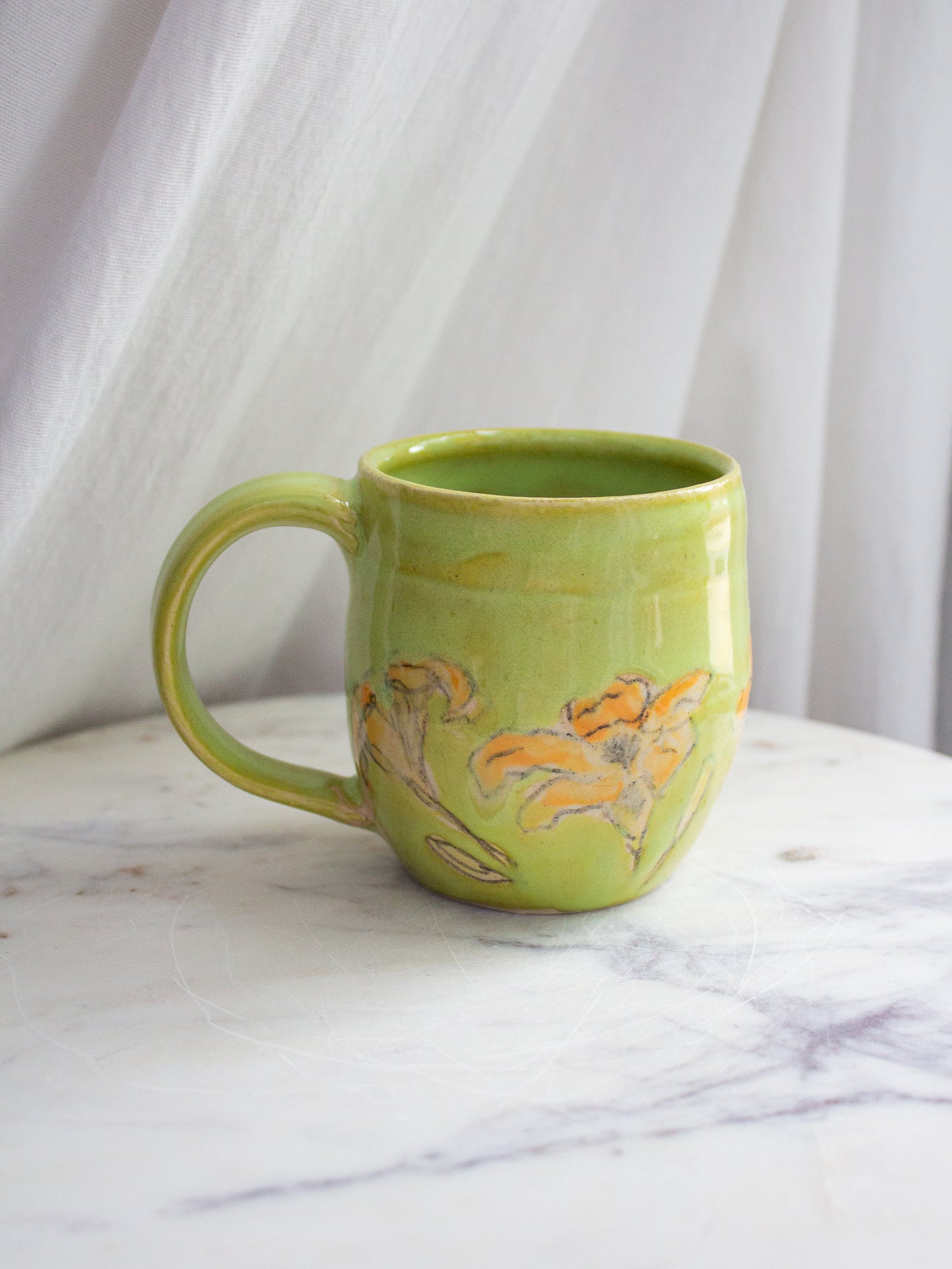Hand Painted Bright Green Daylily Mug No. 3