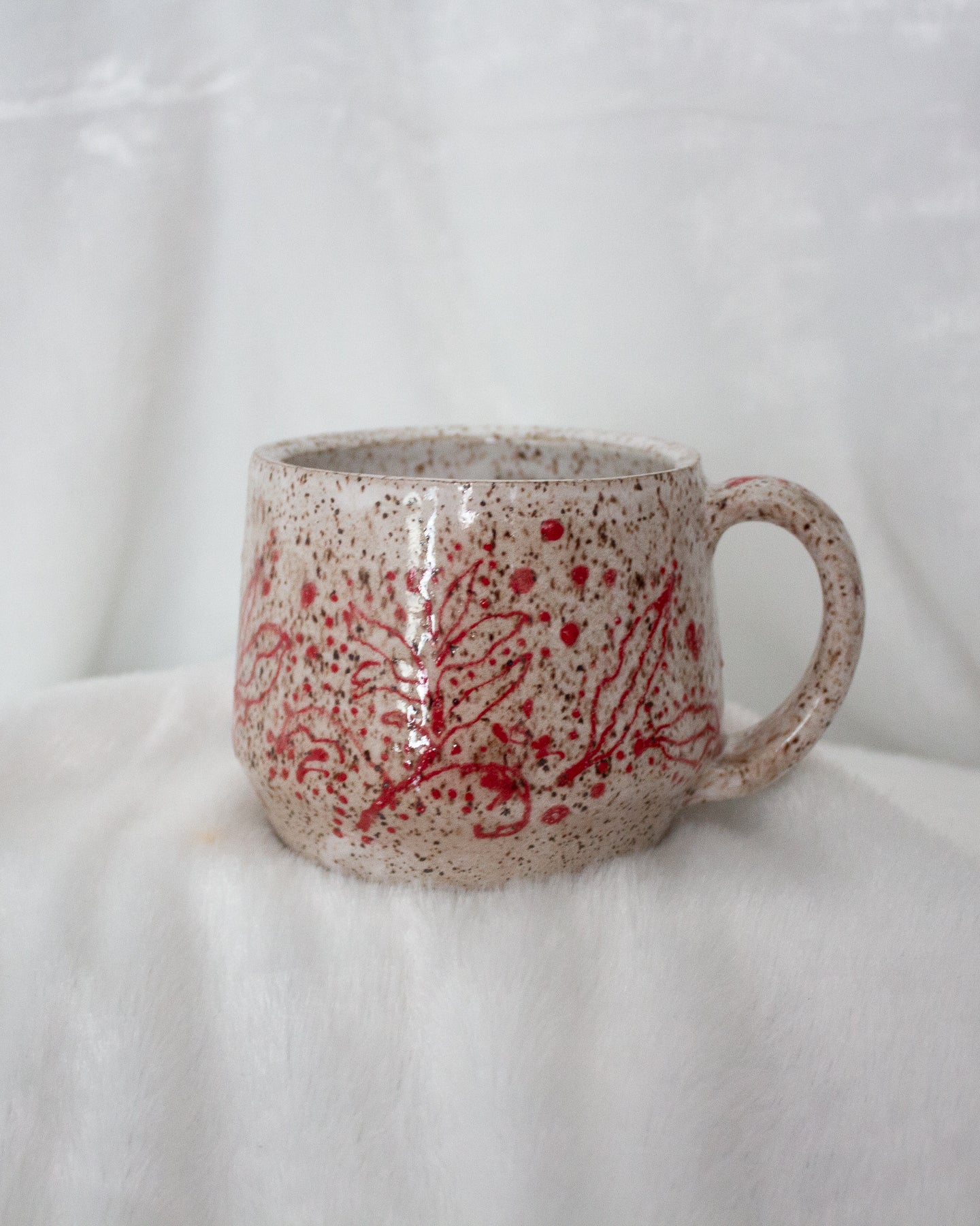 White and Red Hand Drawn Mug