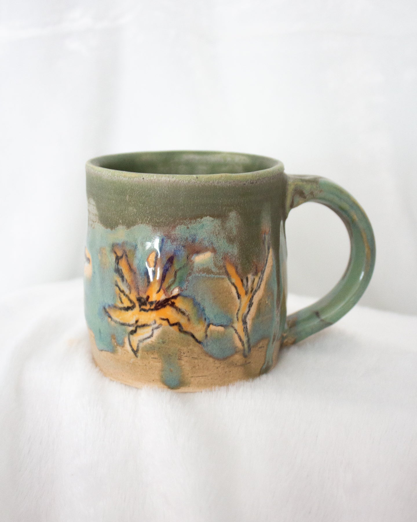 Hand Drawn Daylily Turquiose Mug
