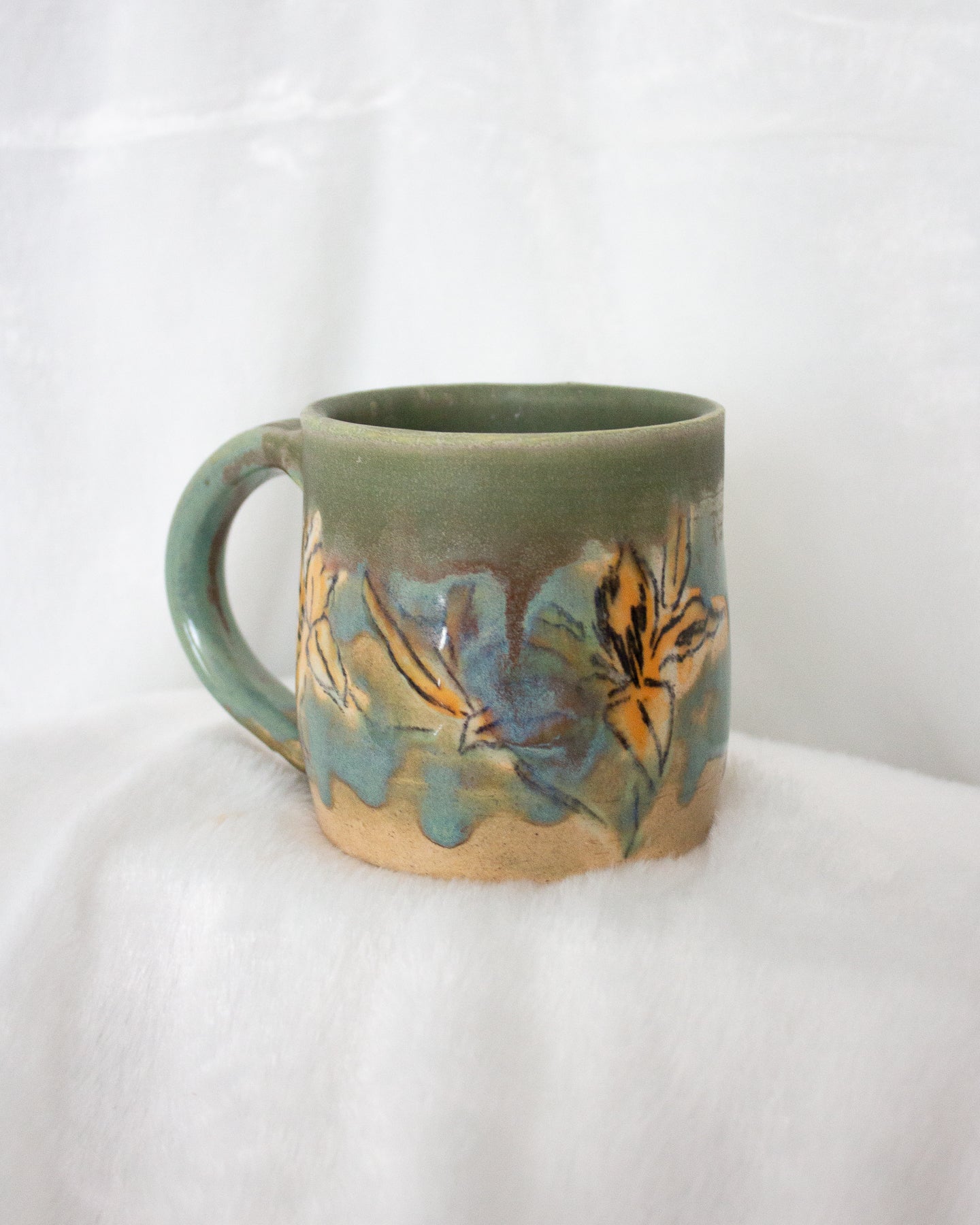 Hand Drawn Daylily Turquiose Mug