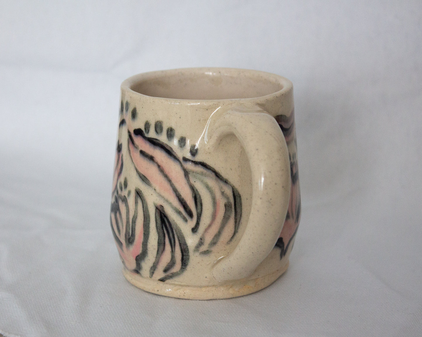 Small Hand Painted Pink and Black Floral Mug