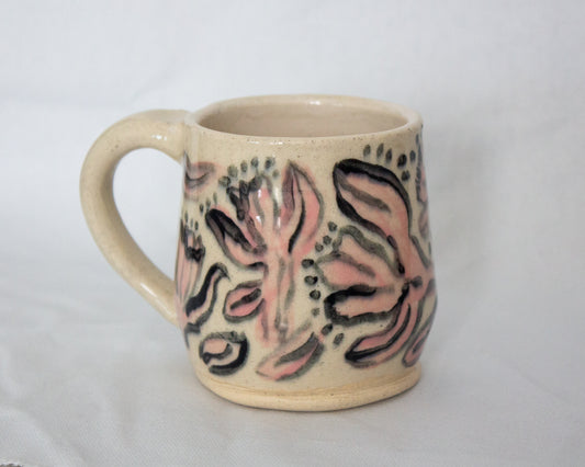 Small Hand Painted Pink and Black Floral Mug