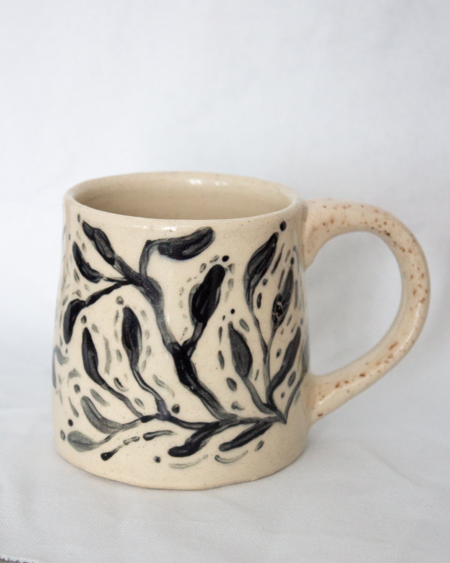 Hand Painted Black and White Floral Mug