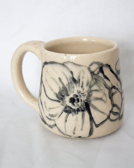 Black & White Floral Hand Painted Mug
