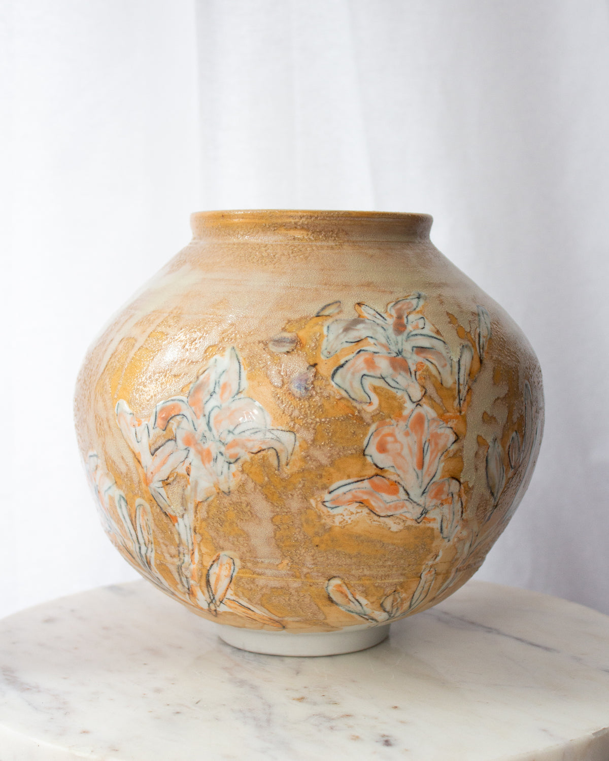 Orange Daylily Moon Jar | Collaboration with Liz Dassel Ceramics