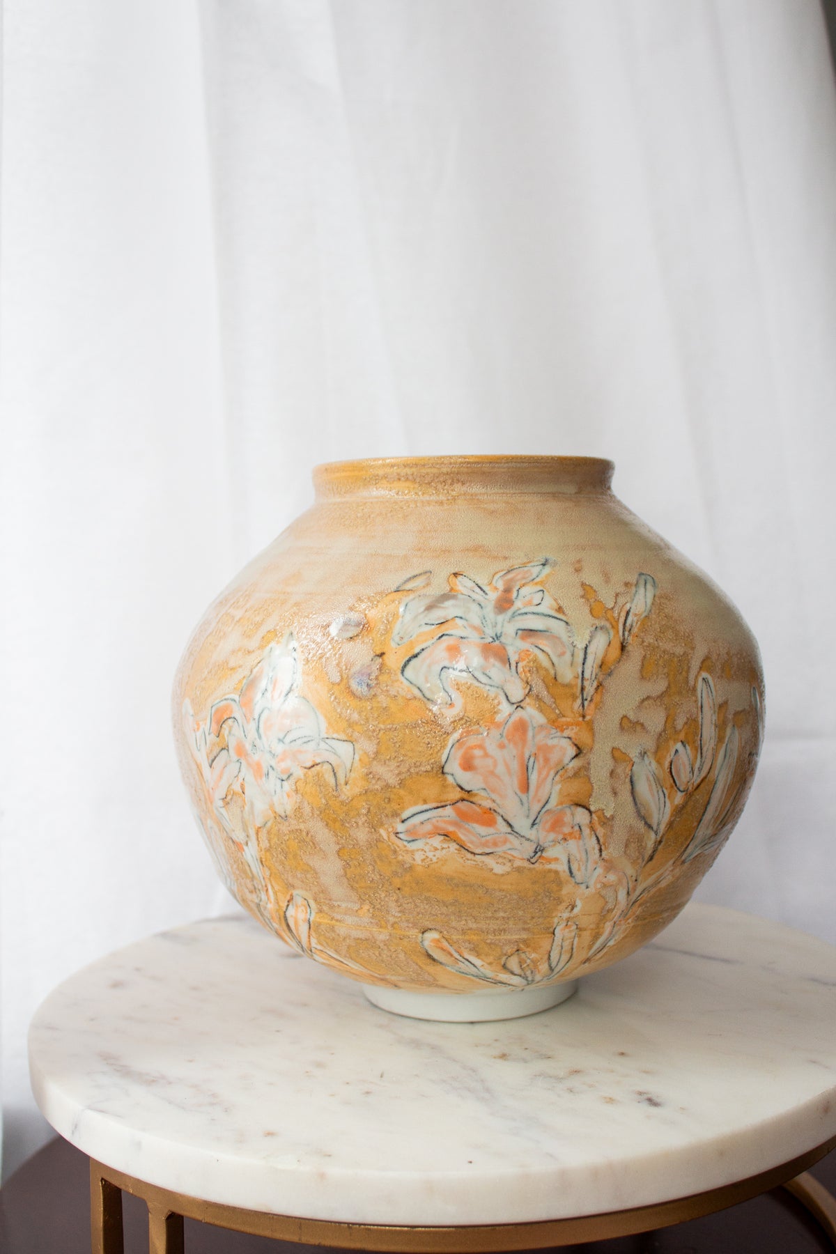 Orange Daylily Moon Jar | Collaboration with Liz Dassel Ceramics