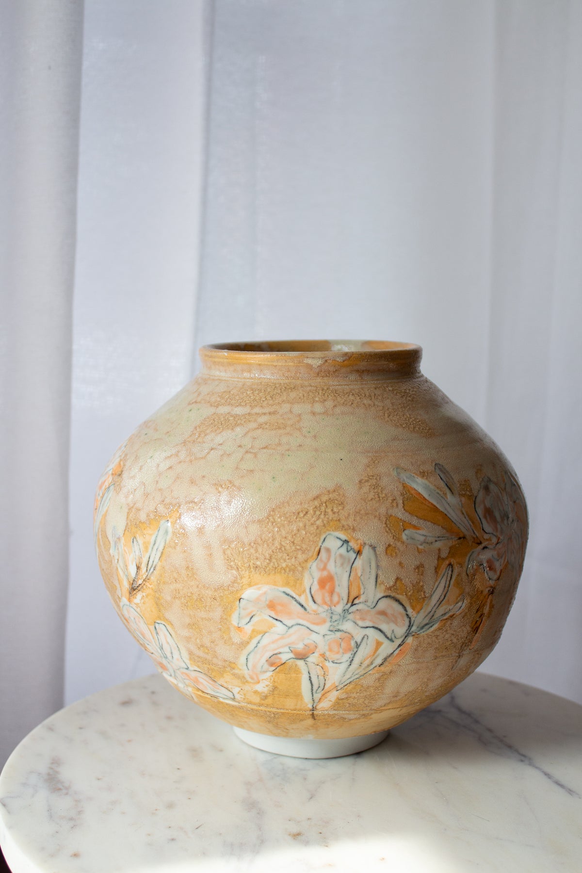 Orange Daylily Moon Jar | Collaboration with Liz Dassel Ceramics