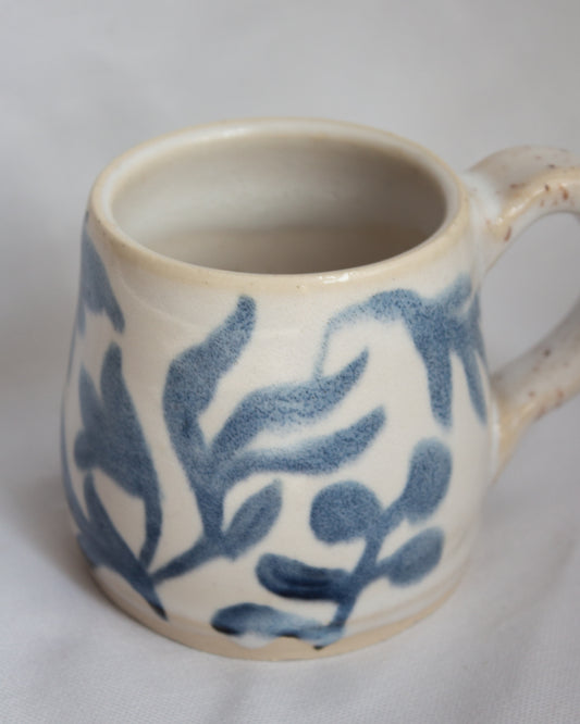 FLAWED GEMS Floral Navy & White Hand Painted Floral Mug
