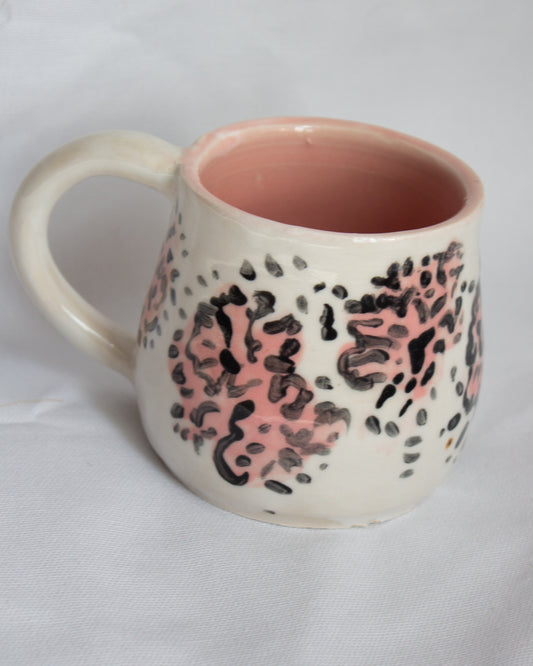 FLAWED GEMS Pink Floral Black Hand Painted Mug