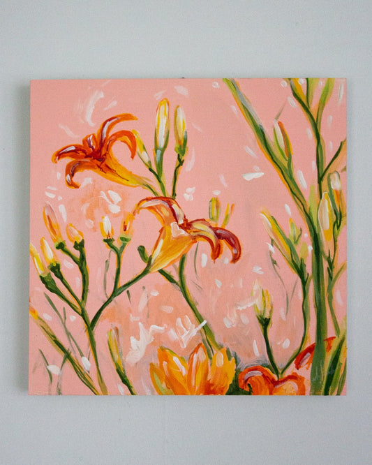 Pink Summer Daylillies No. 2 on Wood Panel