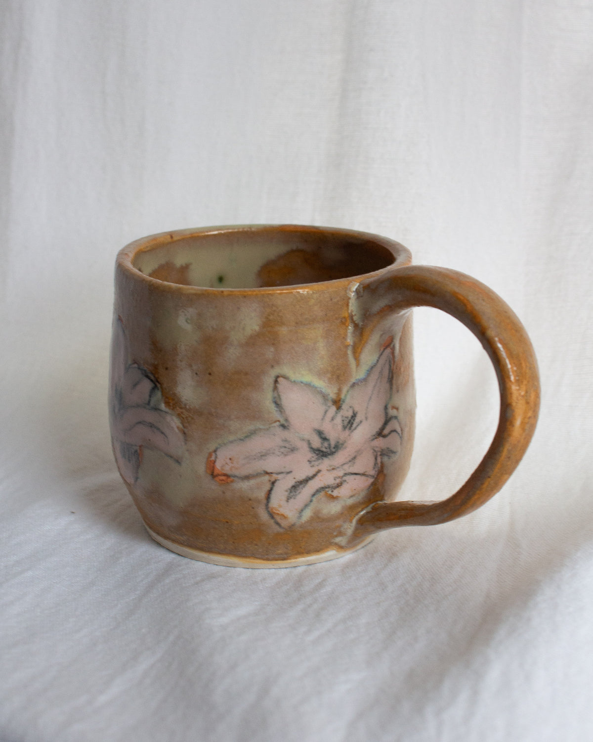 Hand Painted Orange and Pink Lily Mug No. 20