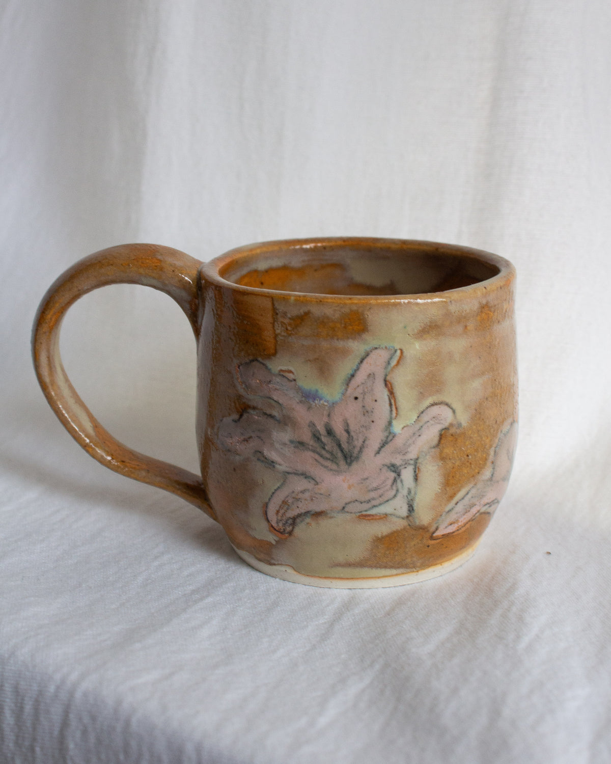 Hand Painted Orange and Pink Lily Mug No. 20