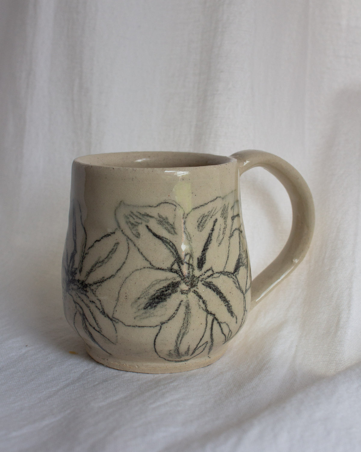 Hand Drawn Black and White Lily Mug No. 18
